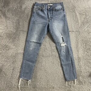 Levi's Jeans Womens Size 28 Wedgie Skinny Button Fly Blue Denim Raw Hems Stretch